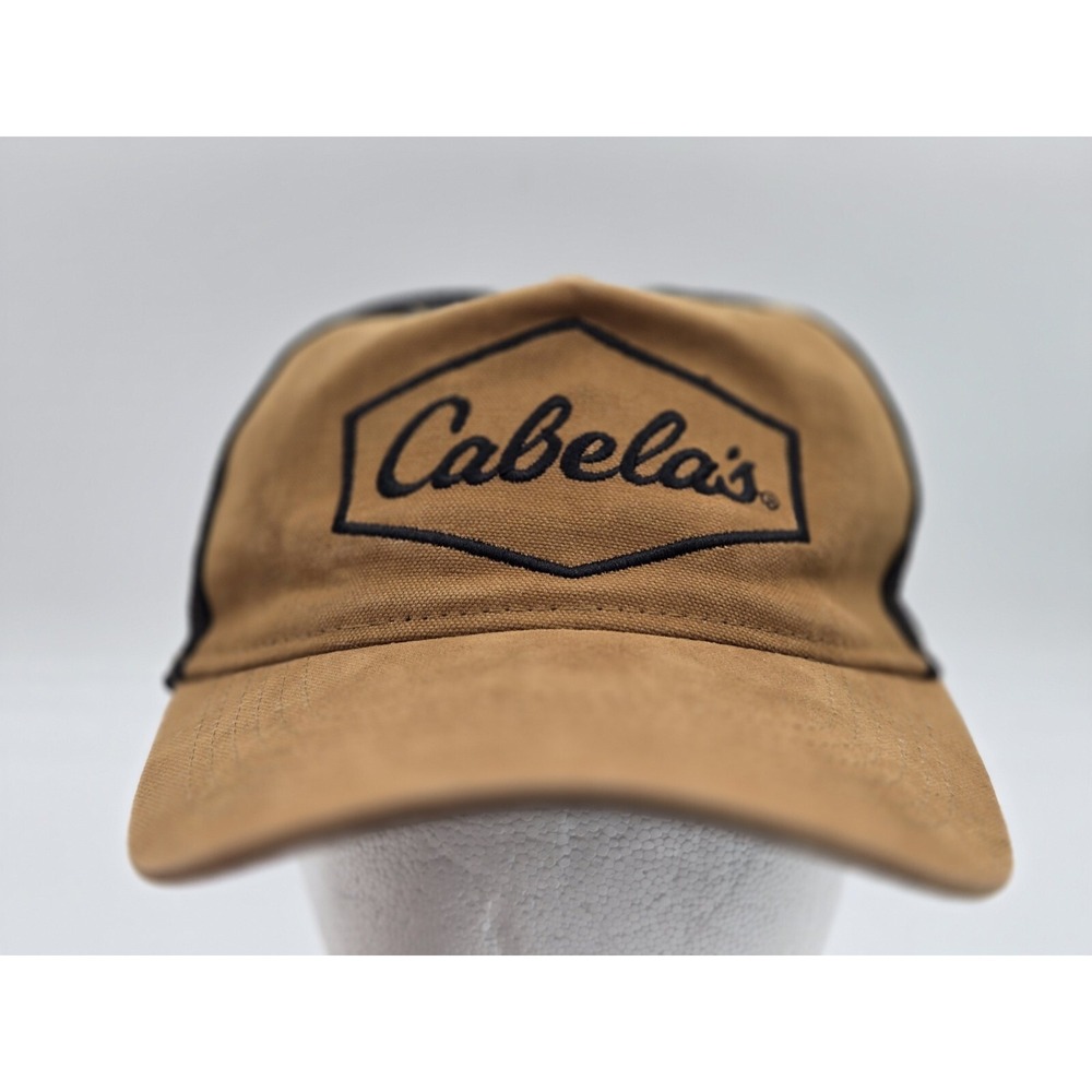 Cabelas Outfitter Snapback Hat Brown Tan Black Mesh‎ Cap
